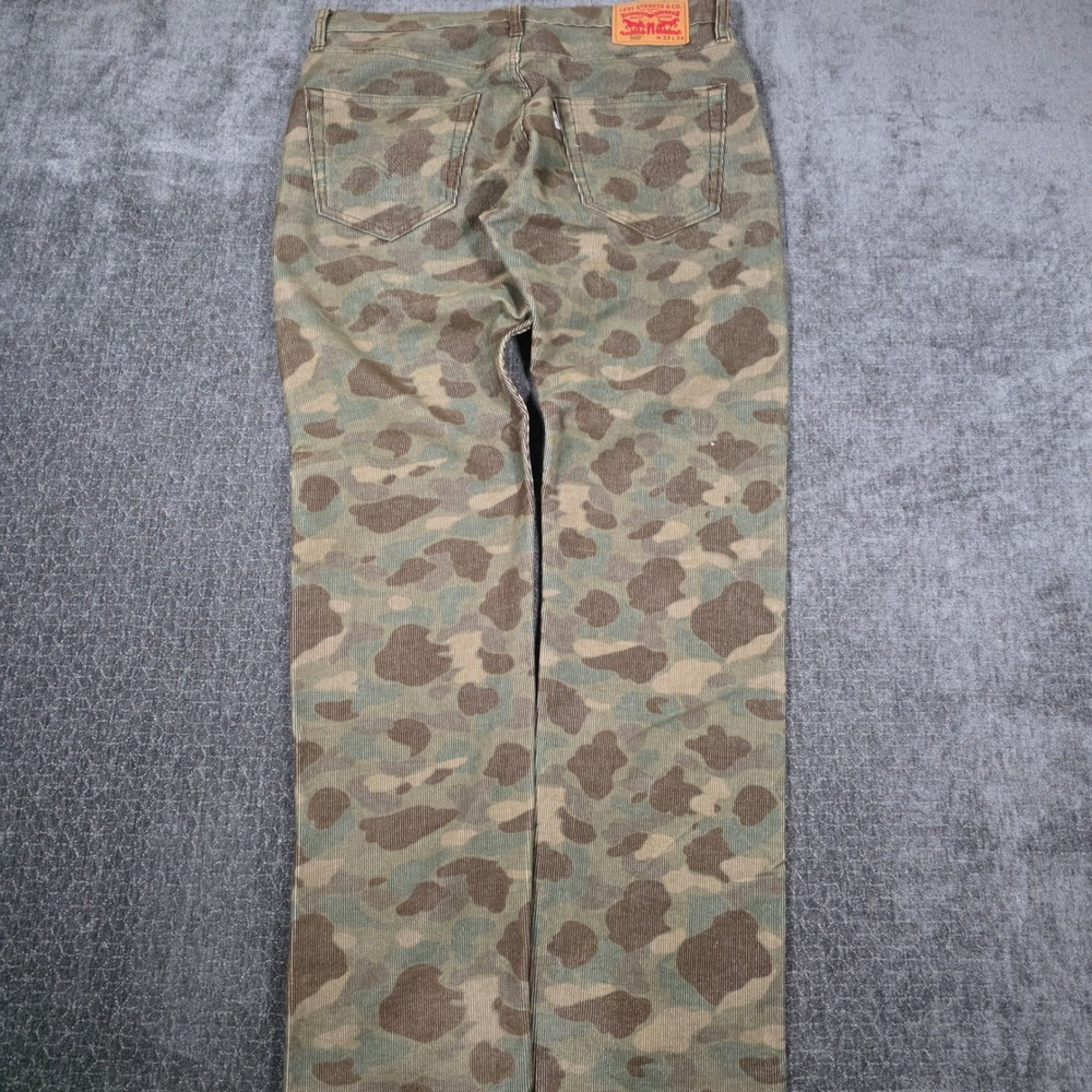 Levi's 502 Taper Camo Corduroy Pants Mens 33x34 Green Brown Camouflage Trousers
